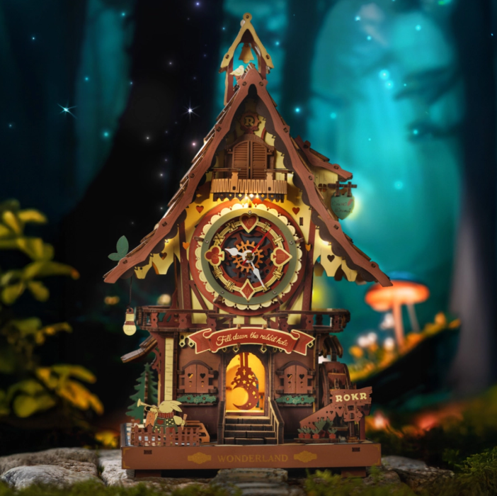 Reloj de Cuco Mecánico 3D - Maqueta a color Funcional de Madera con Música  (Rokr LC901c)