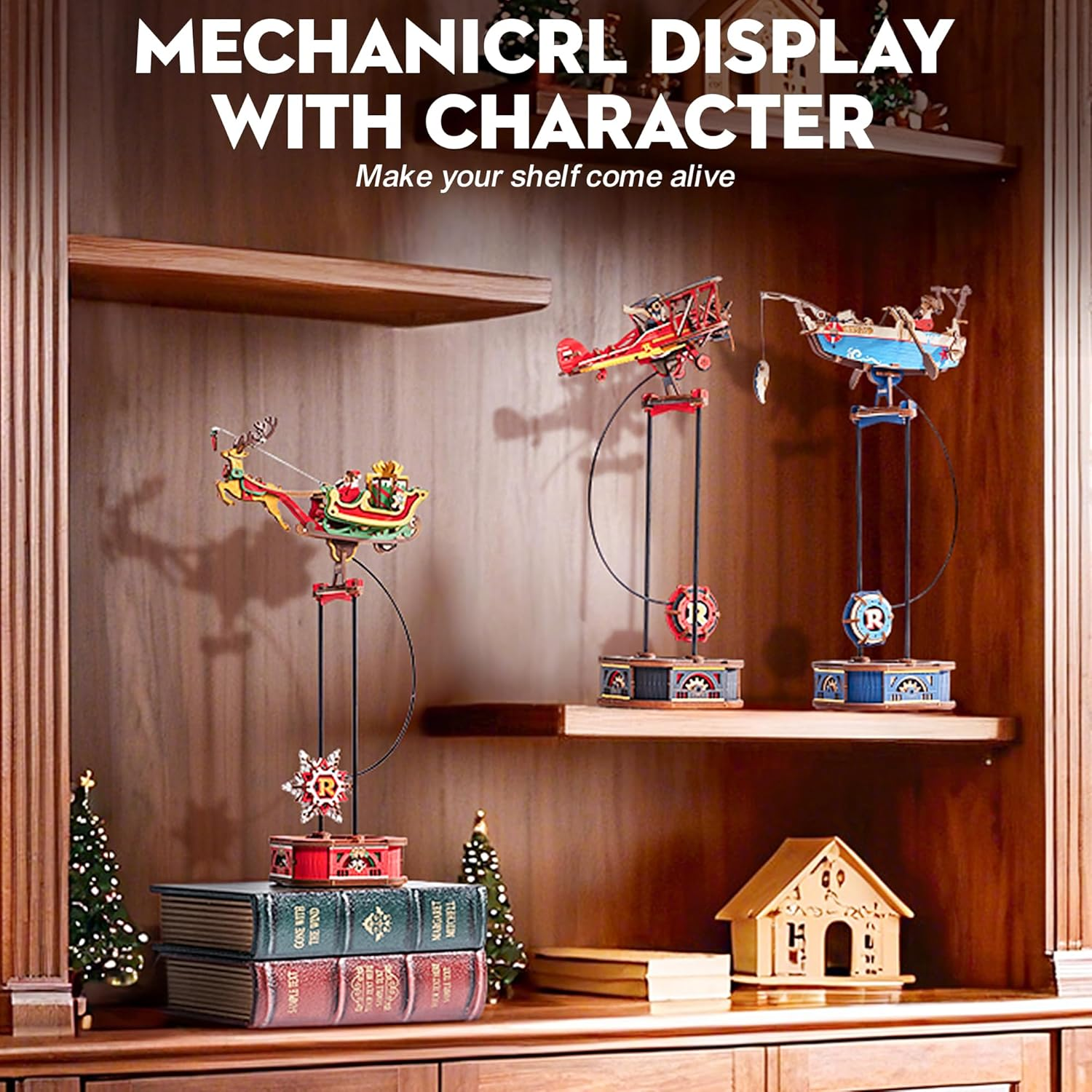 ROKR Puzzle 3D MCD05: Papá Noel en Trineo - Maqueta de Madera con Movimiento (Gravity Swing)