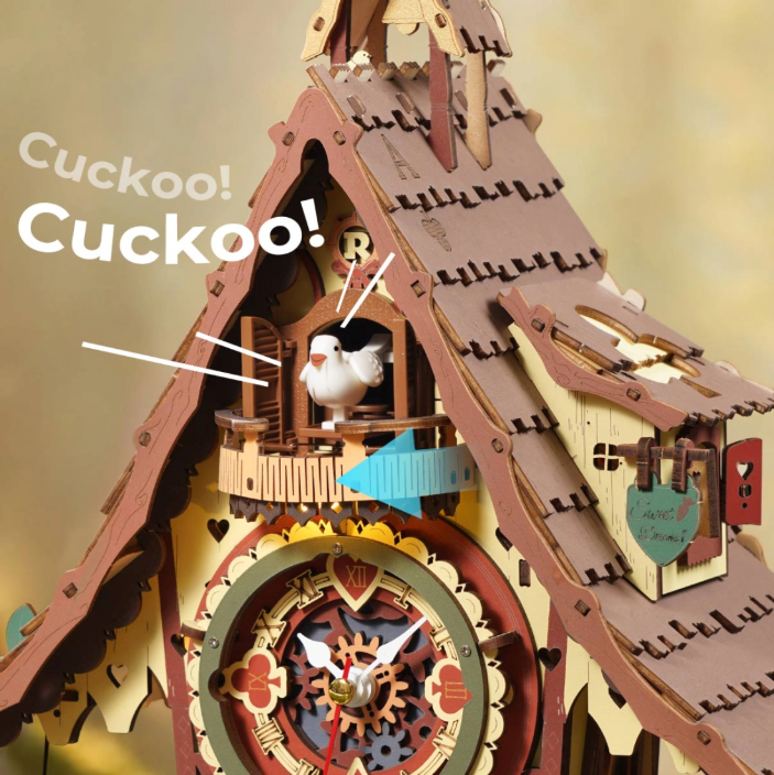 Reloj de Cuco Mecánico 3D - Maqueta a color Funcional de Madera con Música  (Rokr LC901c)