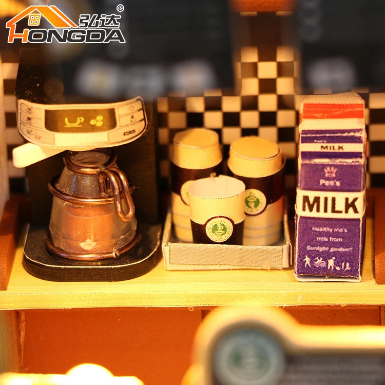Casita Miniatura "Coffee Time"– Kit DIY con Luces LED y Diseño de Cafetería Vintage C006