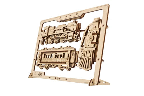 Ugears Tren Expreso 2.5D | Puzzle de Madera con Partes Móviles