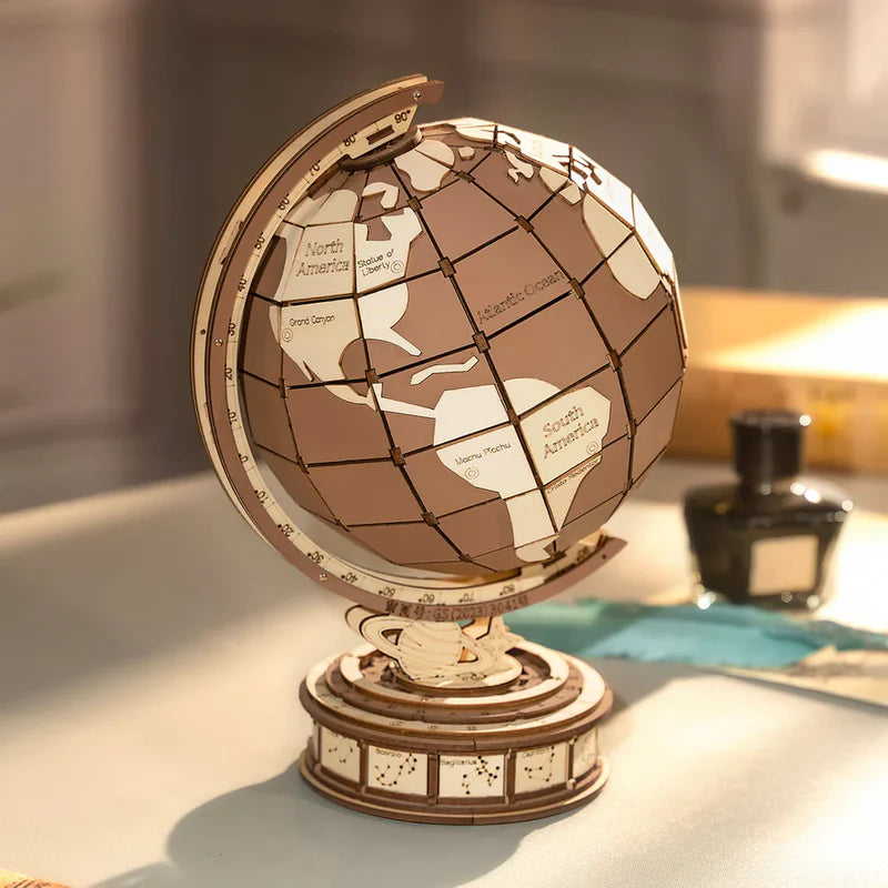 Globo Terráqueo Giratorio - Puzzle 3D de Madera para Armar (Robotime)