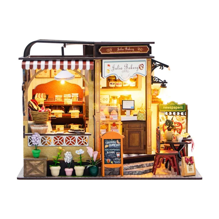 Casita Miniatura "Julia Bakery" – Kit DIY de Panadería Vintage con Luces LED M2422