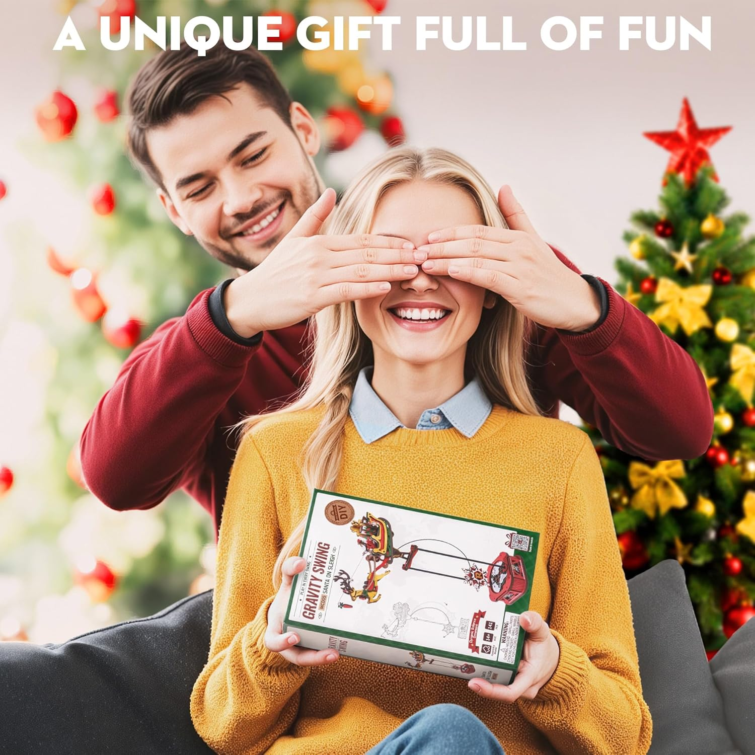 ROKR Puzzle 3D MCD05: Papá Noel en Trineo - Maqueta de Madera con Movimiento (Gravity Swing)