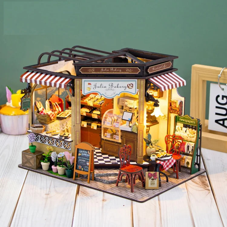 Casita Miniatura "Julia Bakery" – Kit DIY de Panadería Vintage con Luces LED M2422