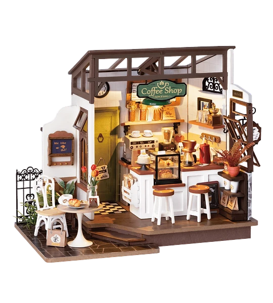 Miniatura DIY "Slow Life Café" - Cafetería para Armar con Luz (Rolife)