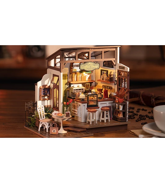Miniatura DIY "Slow Life Café" - Cafetería para Armar con Luz (Rolife)
