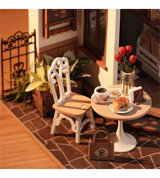 Miniatura DIY "Slow Life Café" - Cafetería para Armar con Luz (Rolife)