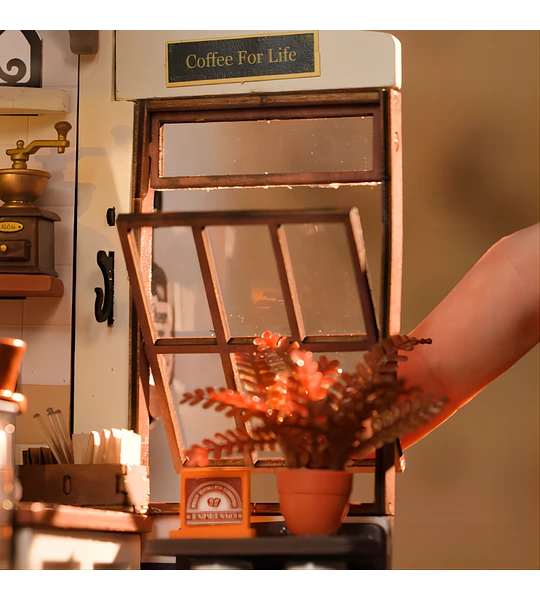 Miniatura DIY "Slow Life Café" - Cafetería para Armar con Luz (Rolife)