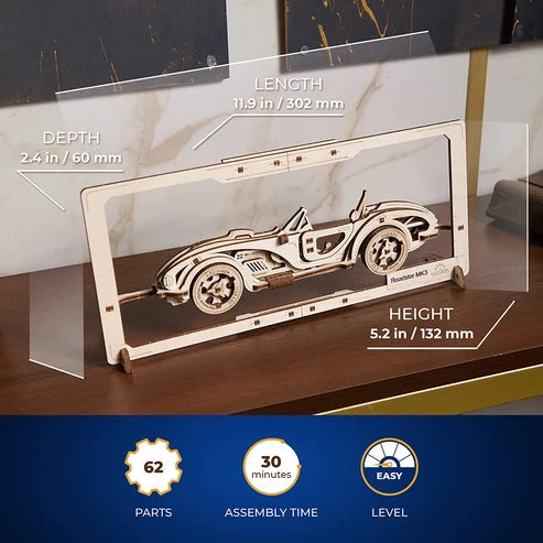 Ugears Roadster MK3 2.5D | Puzzle de Madera con Partes Móviles
