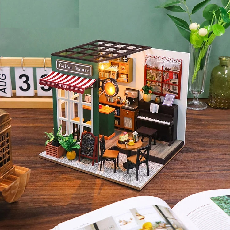 Casita Miniatura "Afternoon Café" – Kit DIY con Luces LED y Estilo Acogedor PC2311