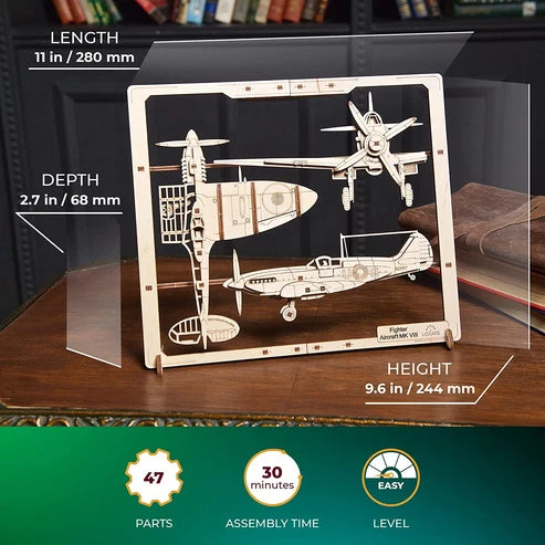 Ugears Avión de Combate 2.5D | Puzzle de Madera con Partes Móviles