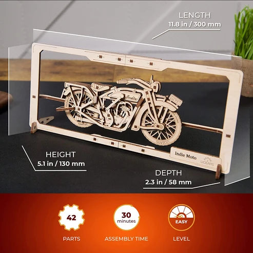 Ugears Indie Moto 2.5D | Puzzle de Madera con Partes Móviles
