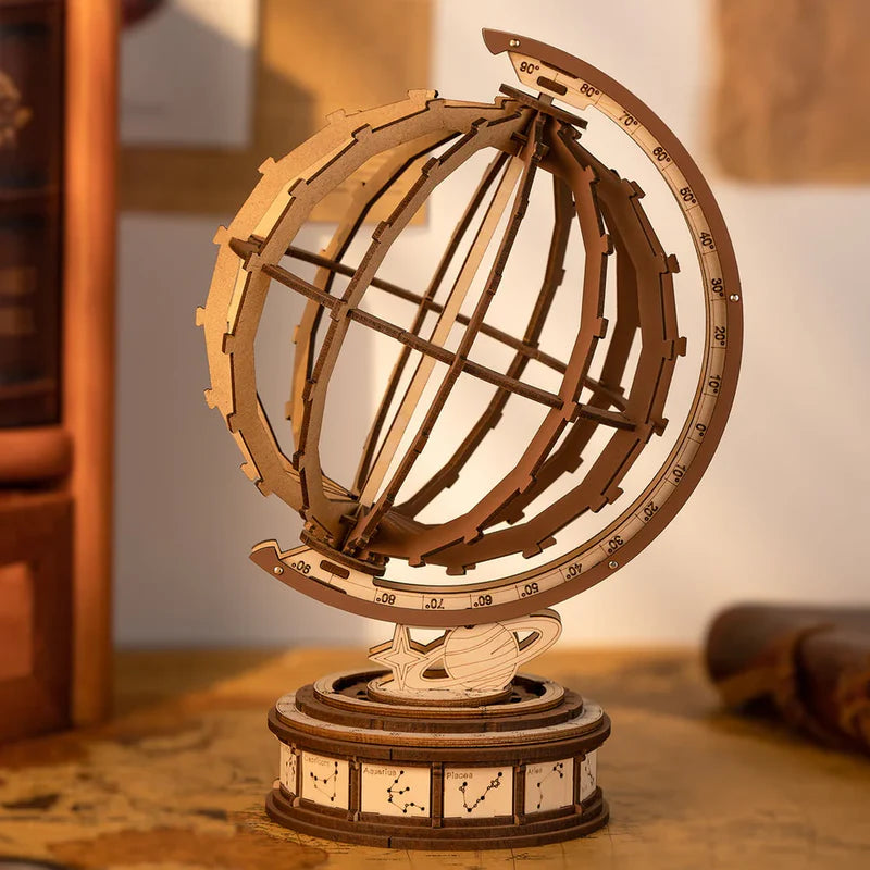 Globo Terráqueo Giratorio - Puzzle 3D de Madera para Armar (Robotime)