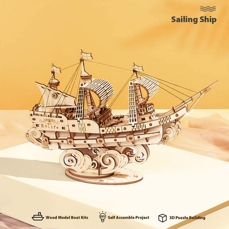 Sailing Ship - Barco  de navegacion - Rompecabezas 3D - Maqueta de Madera Rolife