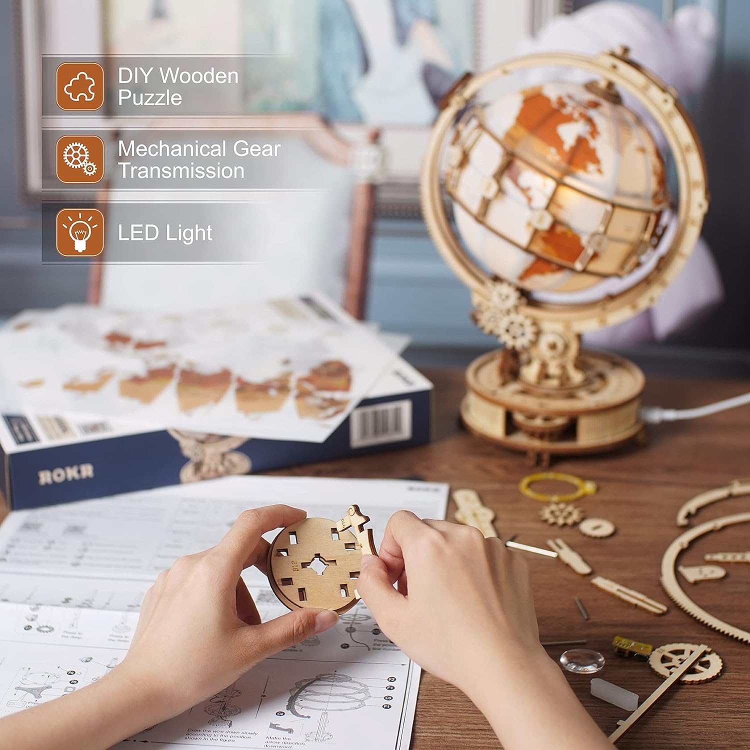 Globo Terraqueo Luminoso Armable Puzzle 3D