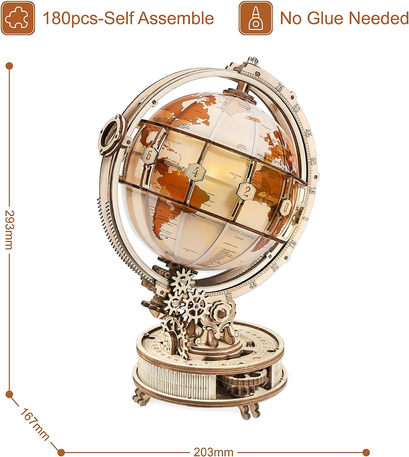 Globo Terraqueo Luminoso Armable Puzzle 3D