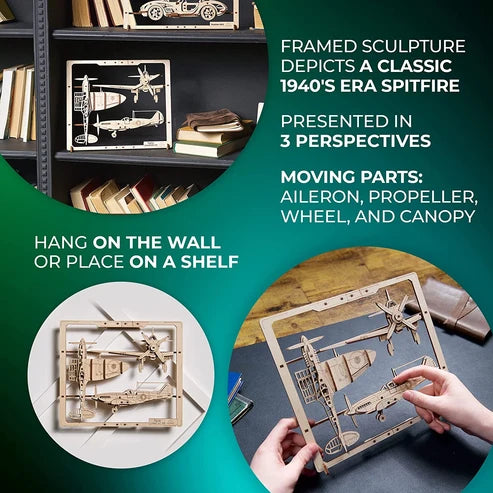 Ugears Avión de Combate 2.5D | Puzzle de Madera con Partes Móviles