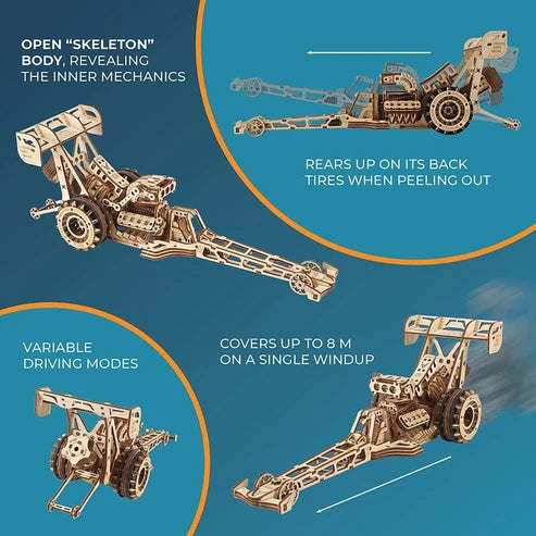 Ugears Top Fuel Dragster | Auto de Carrera Mecánico 3D de Madera