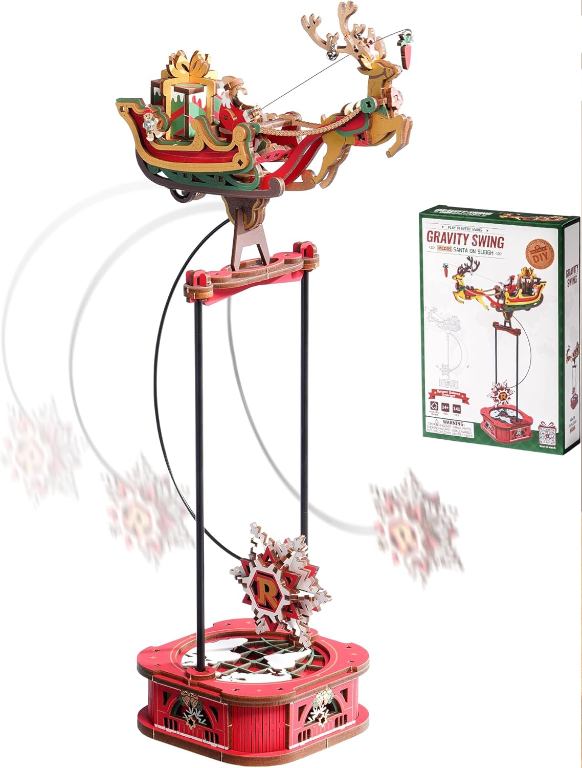 ROKR Puzzle 3D MCD05: Papá Noel en Trineo - Maqueta de Madera con Movimiento (Gravity Swing)