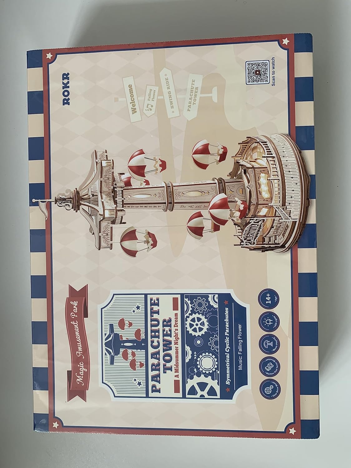 Kit de Construcción Torre de Paracaídas ROKR – Puzzle Mecánico 3D con Luces LED