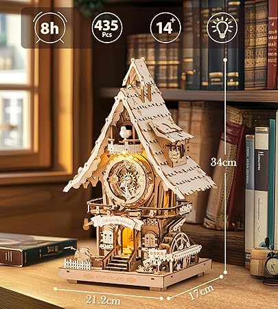 Reloj de Cuco Mecánico 3D - Maqueta Funcional de Madera con Música (Rokr LC901)