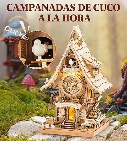 Reloj de Cuco Mecánico 3D - Maqueta Funcional de Madera con Música (Rokr LC901)