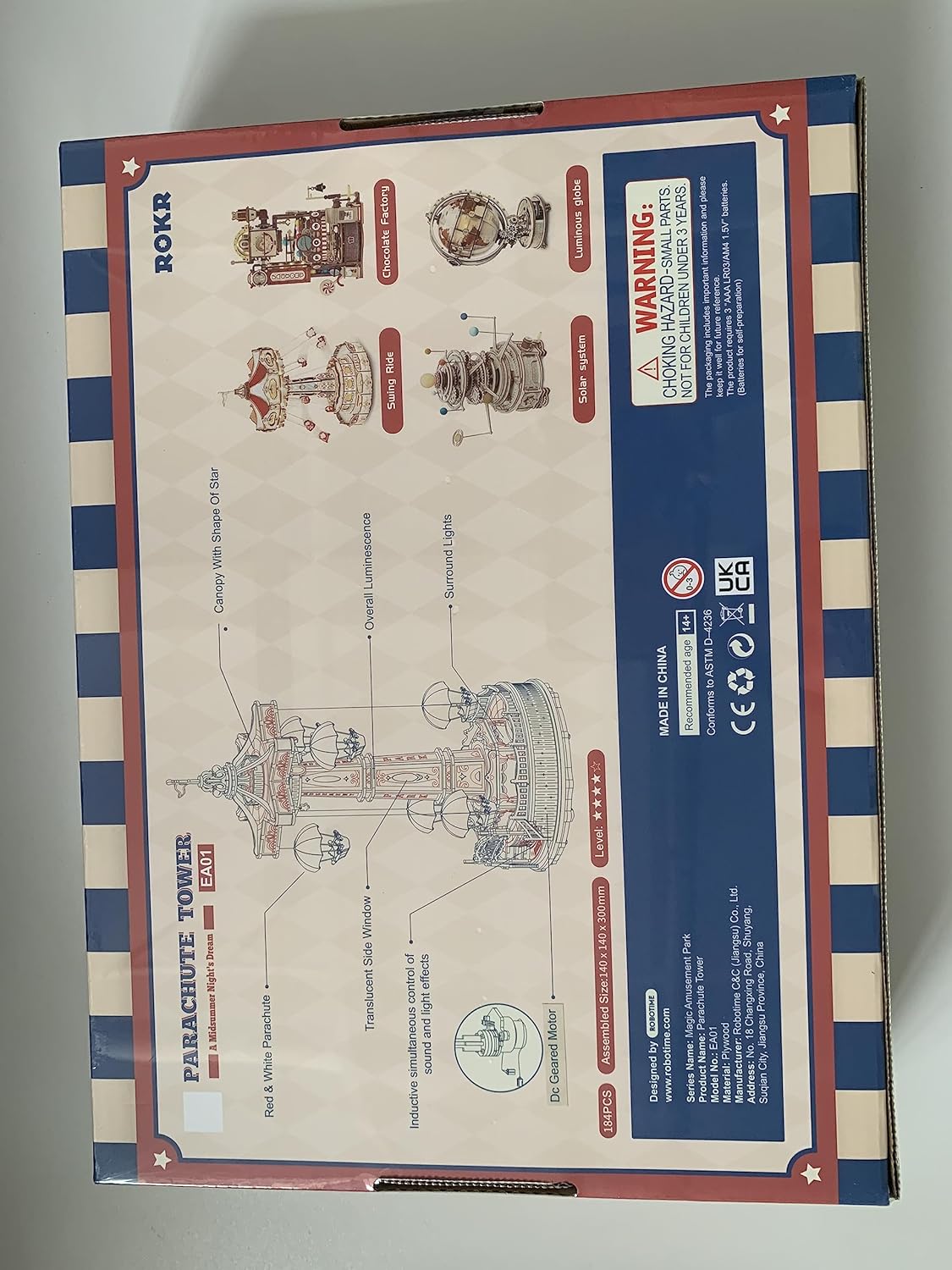 Kit de Construcción Torre de Paracaídas ROKR – Puzzle Mecánico 3D con Luces LED