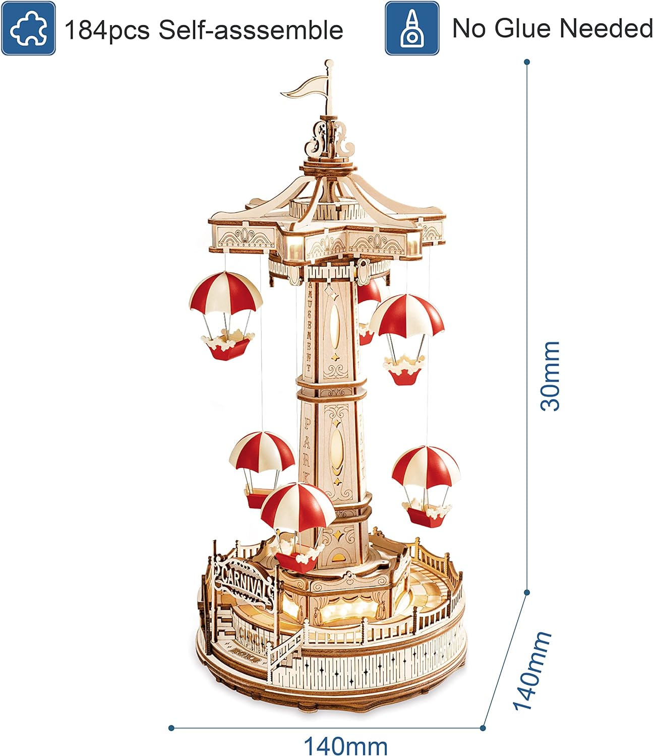 Kit de Construcción Torre de Paracaídas ROKR – Puzzle Mecánico 3D con Luces LED