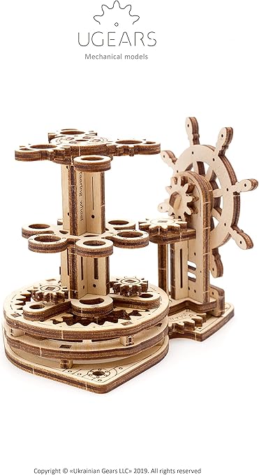 Portalápices Timón de Barco - Maqueta Mecánica de Madera (Ugears)