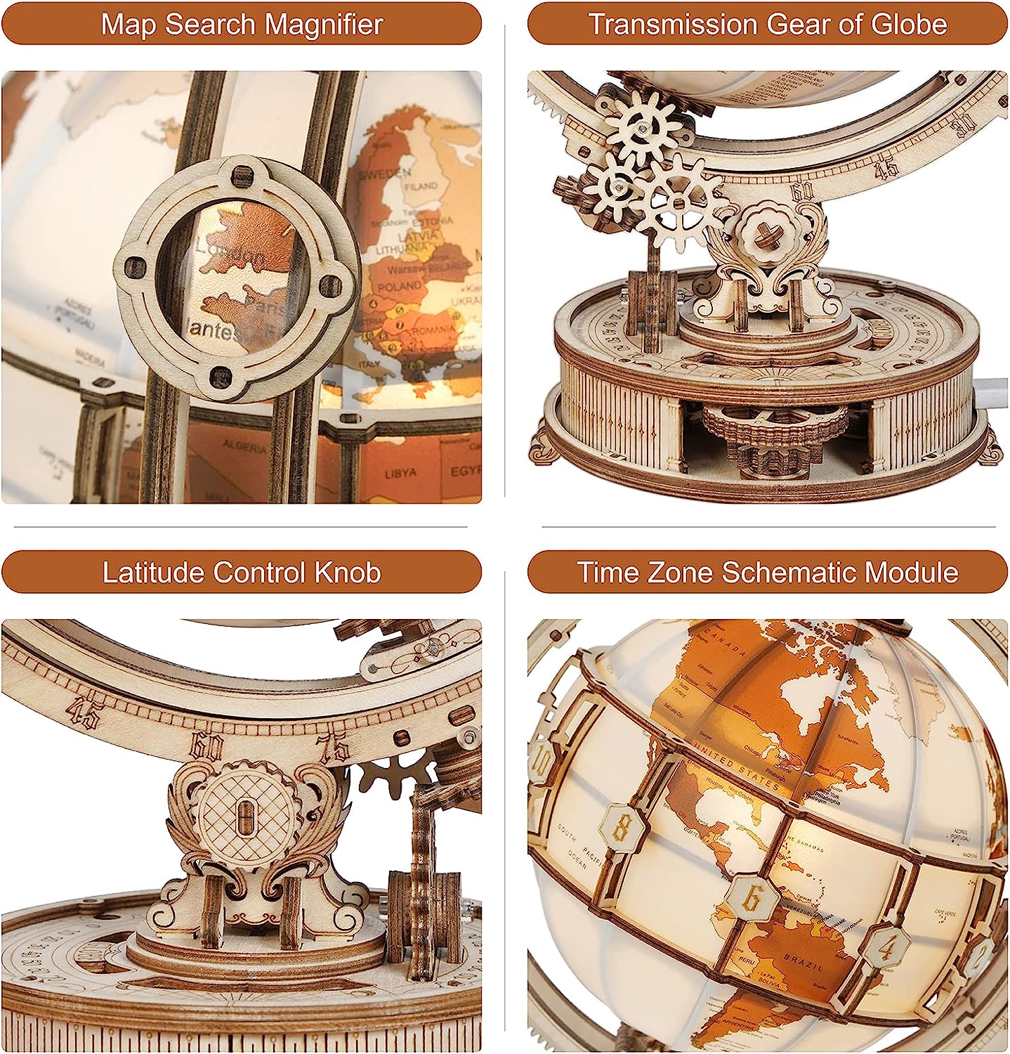 Globo Terraqueo Luminoso Armable Puzzle 3D