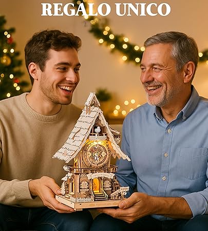 Reloj de Cuco Mecánico 3D - Maqueta Funcional de Madera con Música (Rokr LC901)