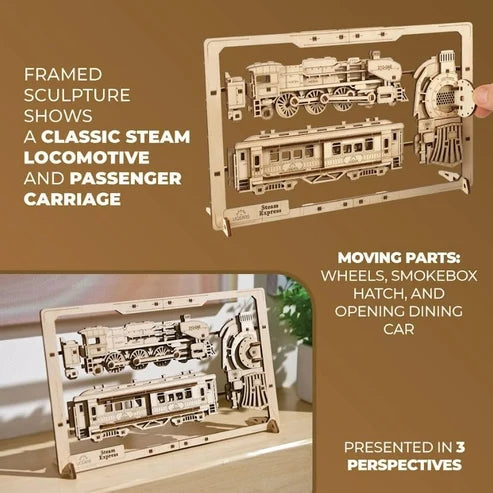 Ugears Tren Expreso 2.5D | Puzzle de Madera con Partes Móviles