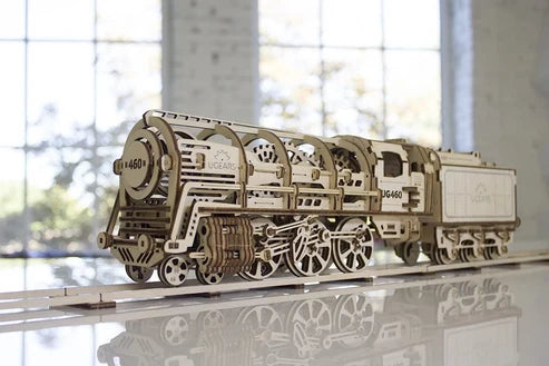 Ugears Locomotora a Vapor con Ténder | Maqueta Mecánica 3D de Madera