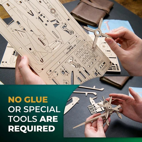 Ugears Avión de Combate 2.5D | Puzzle de Madera con Partes Móviles