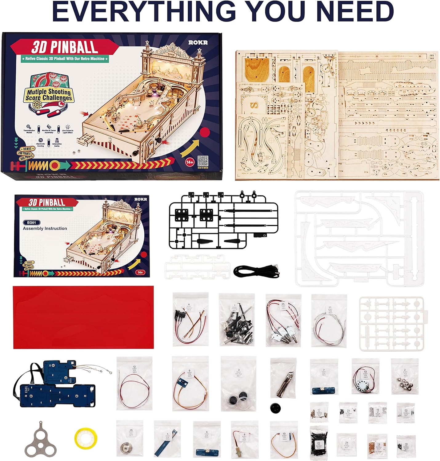 ROKR Pinball Flipper Maquetas para Construir Adultos-Puzzle 3D