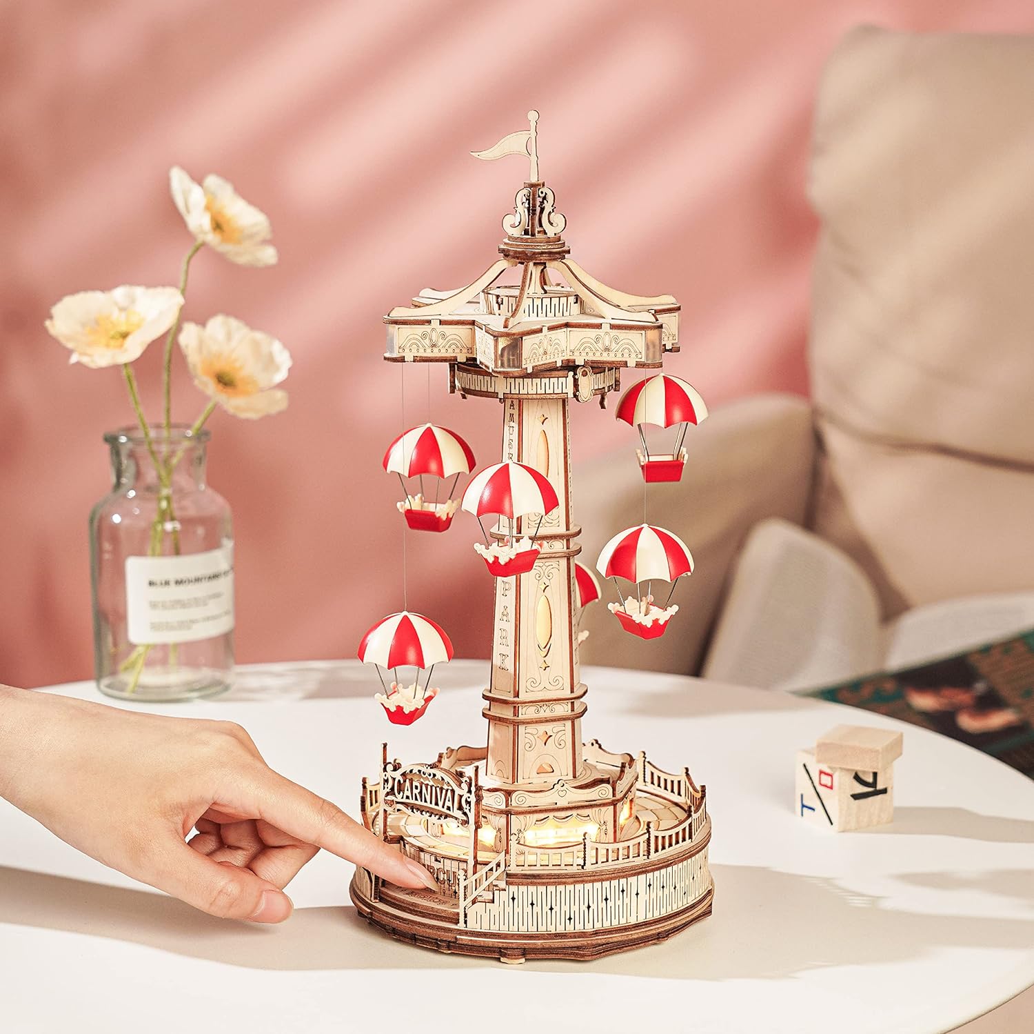 Kit de Construcción Torre de Paracaídas ROKR – Puzzle Mecánico 3D con Luces LED