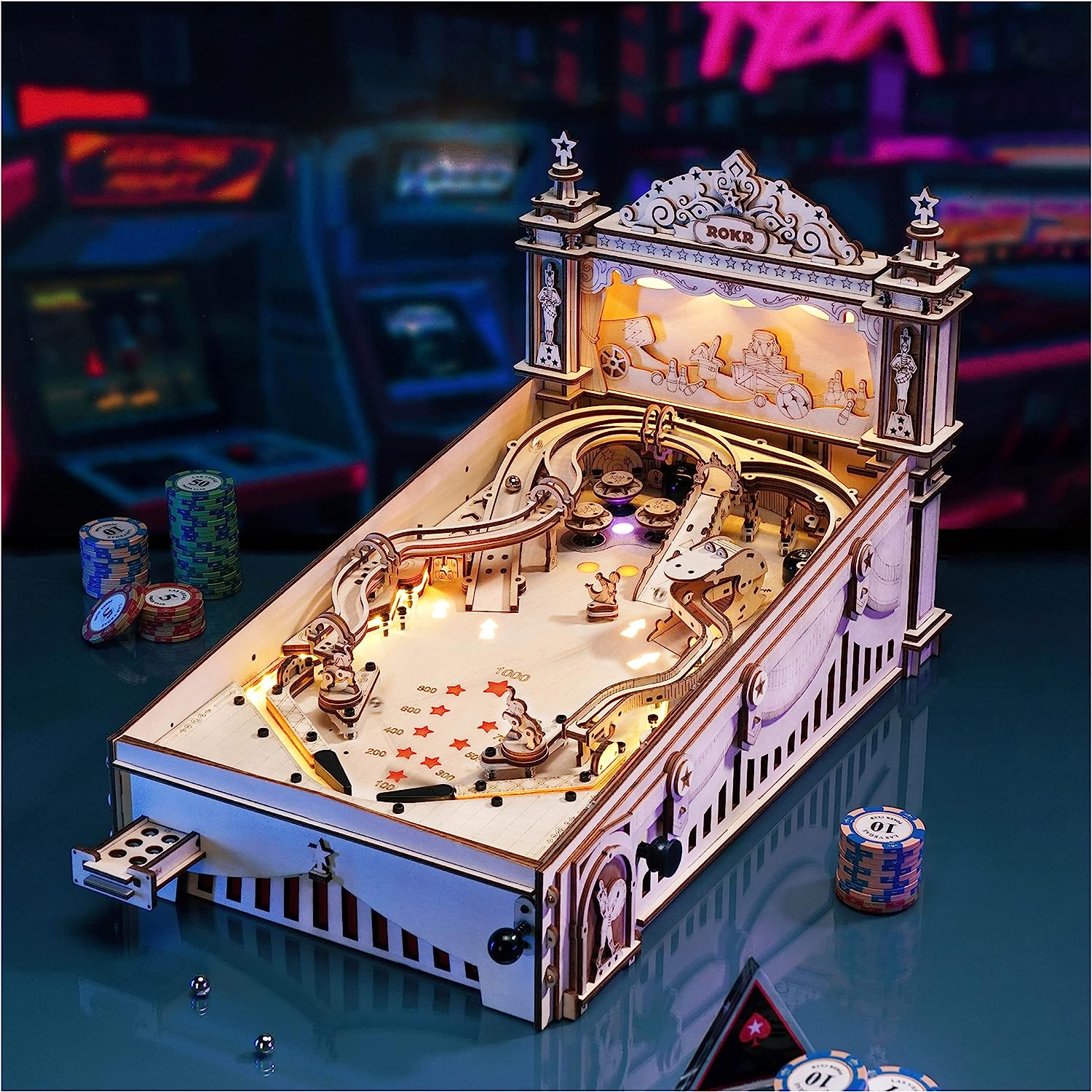 ROKR Pinball Flipper Maquetas para Construir Adultos-Puzzle 3D