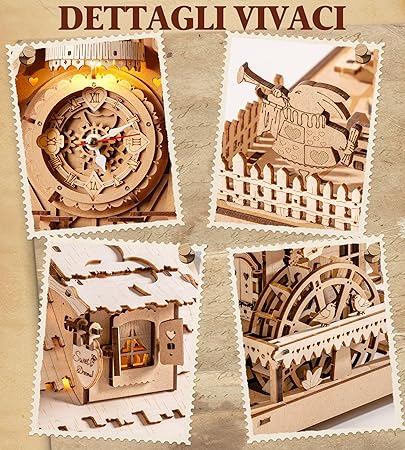 Reloj de Cuco Mecánico 3D - Maqueta Funcional de Madera con Música (Rokr LC901)