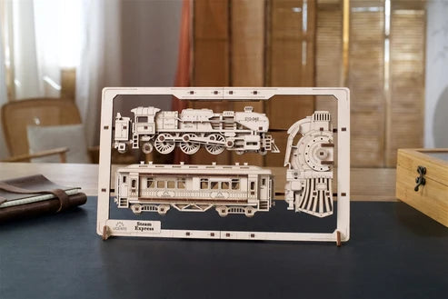 Ugears Tren Expreso 2.5D | Puzzle de Madera con Partes Móviles