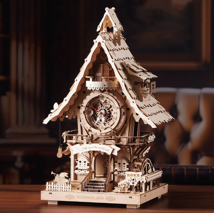 Reloj de Cuco Mecánico 3D - Maqueta a color Funcional de Madera con Música  (Rokr LC901c)