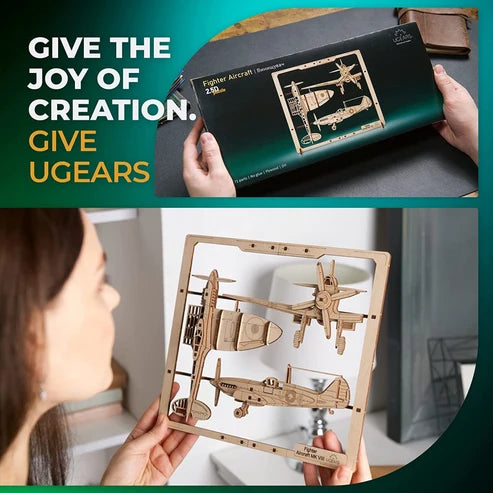 Ugears Avión de Combate 2.5D | Puzzle de Madera con Partes Móviles