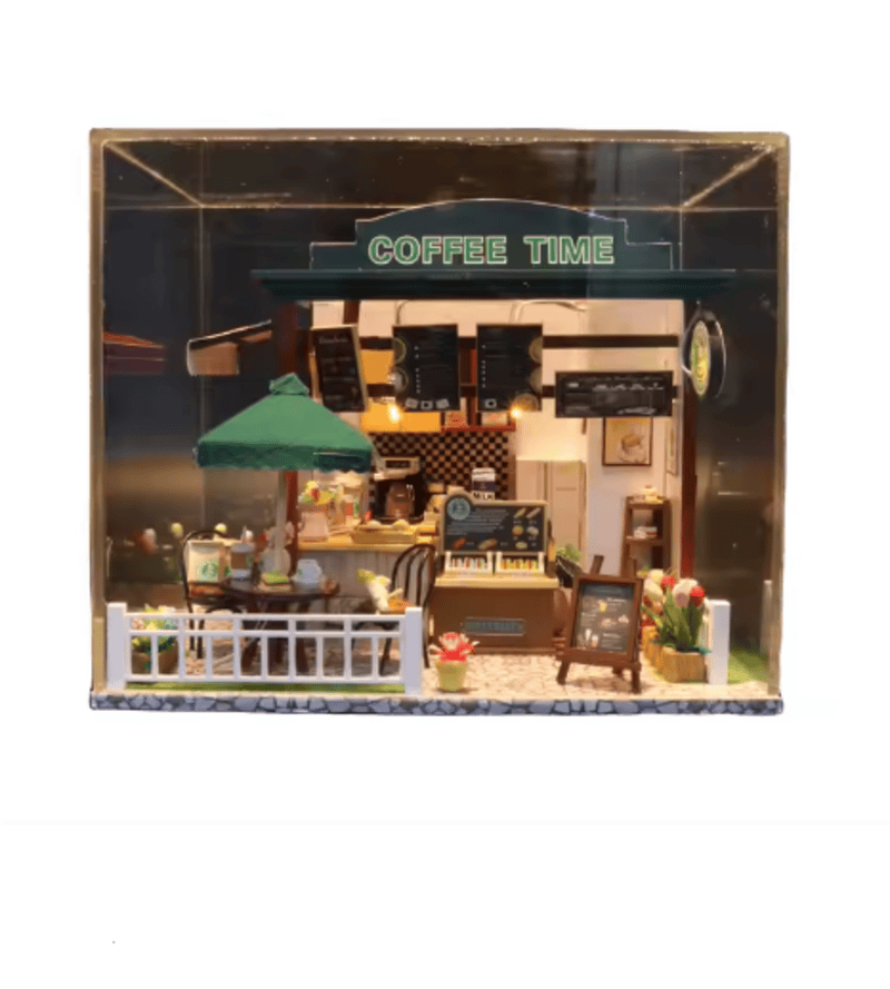 Casita Miniatura "Coffee Time"– Kit DIY con Luces LED y Diseño de Cafetería Vintage C006