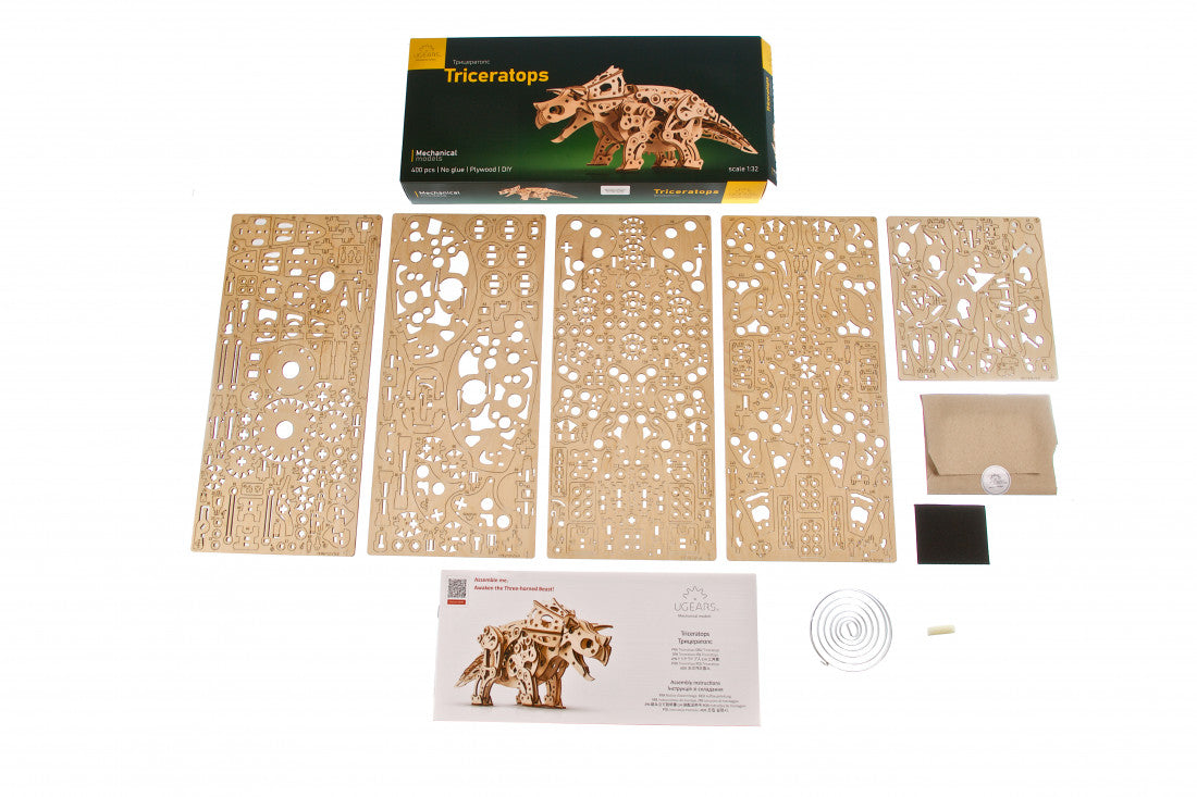 Triceratops 3D - Modelo Mecánico de Madera para Armar – Ugears Dinosaurs Collection