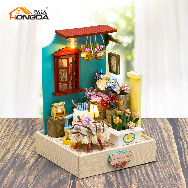 Casa Miniatura DIY "Florería Encantada" con Luces LED – Kit de Madera S2202