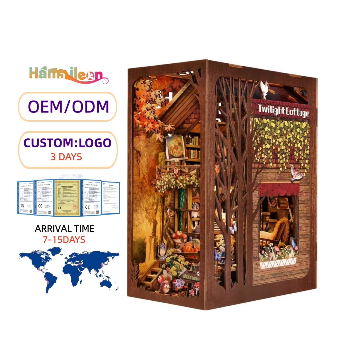 Book Nook Cabaña Crepuscular - Twilight Cottage Diorama 3D DIY con Luz (Hamaileon SL07)