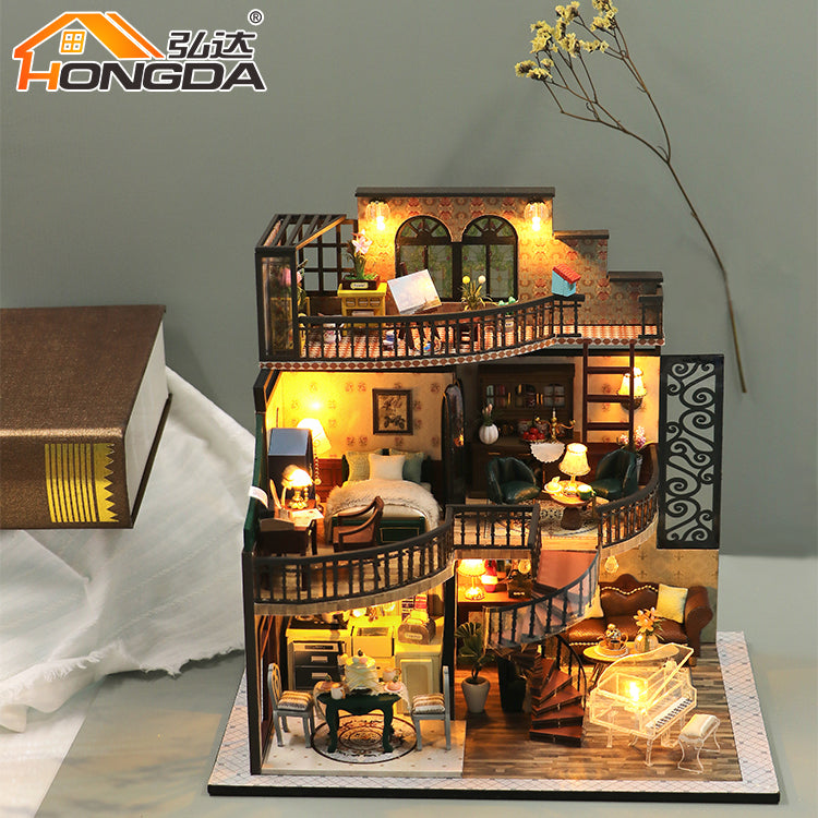 Casita Miniatura "Dream Building Pavilion" – Kit DIY con Luces LED y Diseño de 3 Pisos M2132