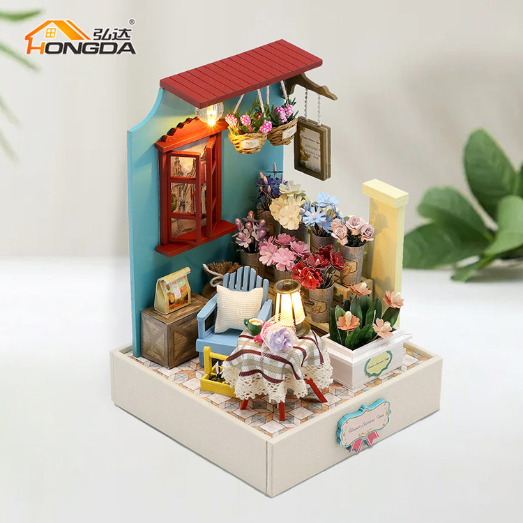 Casa Miniatura DIY "Florería Encantada" con Luces LED – Kit de Madera S2202