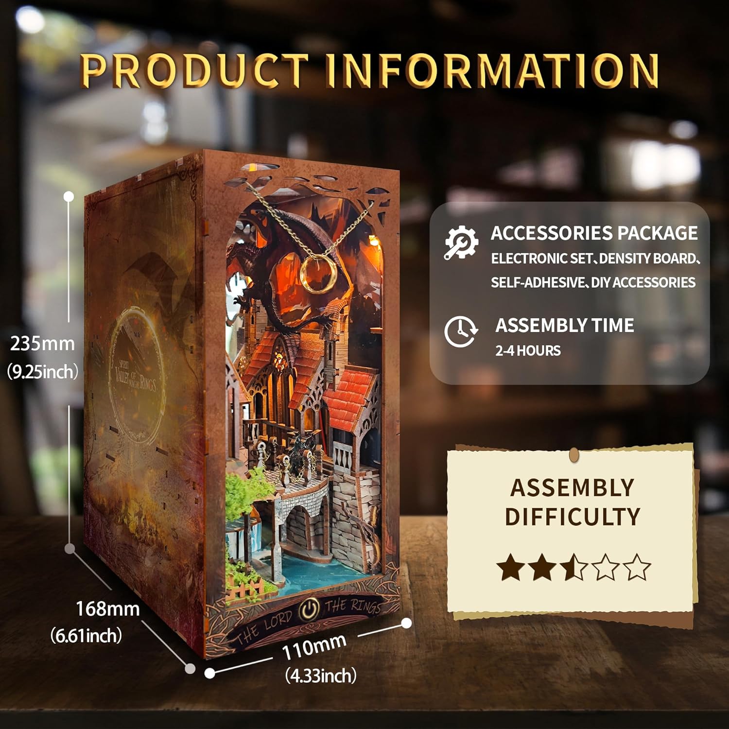 Book Nook Valle Mágico de Anillos - Magic Valley Rings Diorama 3D con Luz LED (Hamaileon SQ05)