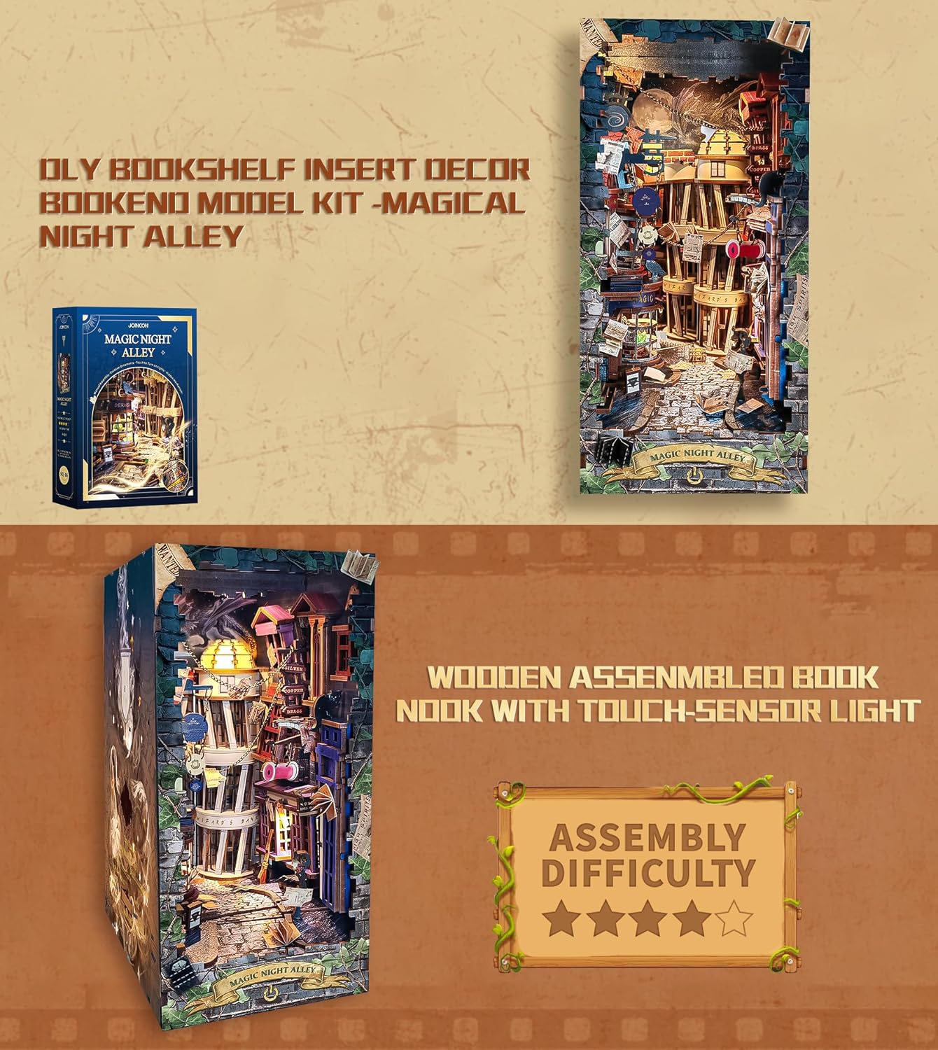 Book Nook Callejón Nocturno Mágico - SQ16 Diorama 3D DIY Misterioso con Luz LED (Hamaileon)